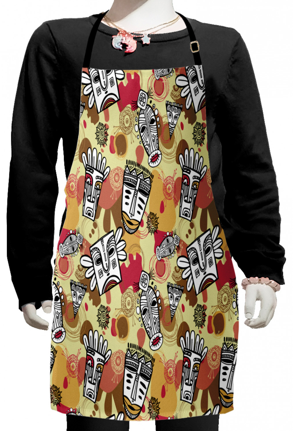 Orphan Apron Primitive Kids Apron, Cartoon Aboriginal Masks Feathers Sun Prehistoric ...