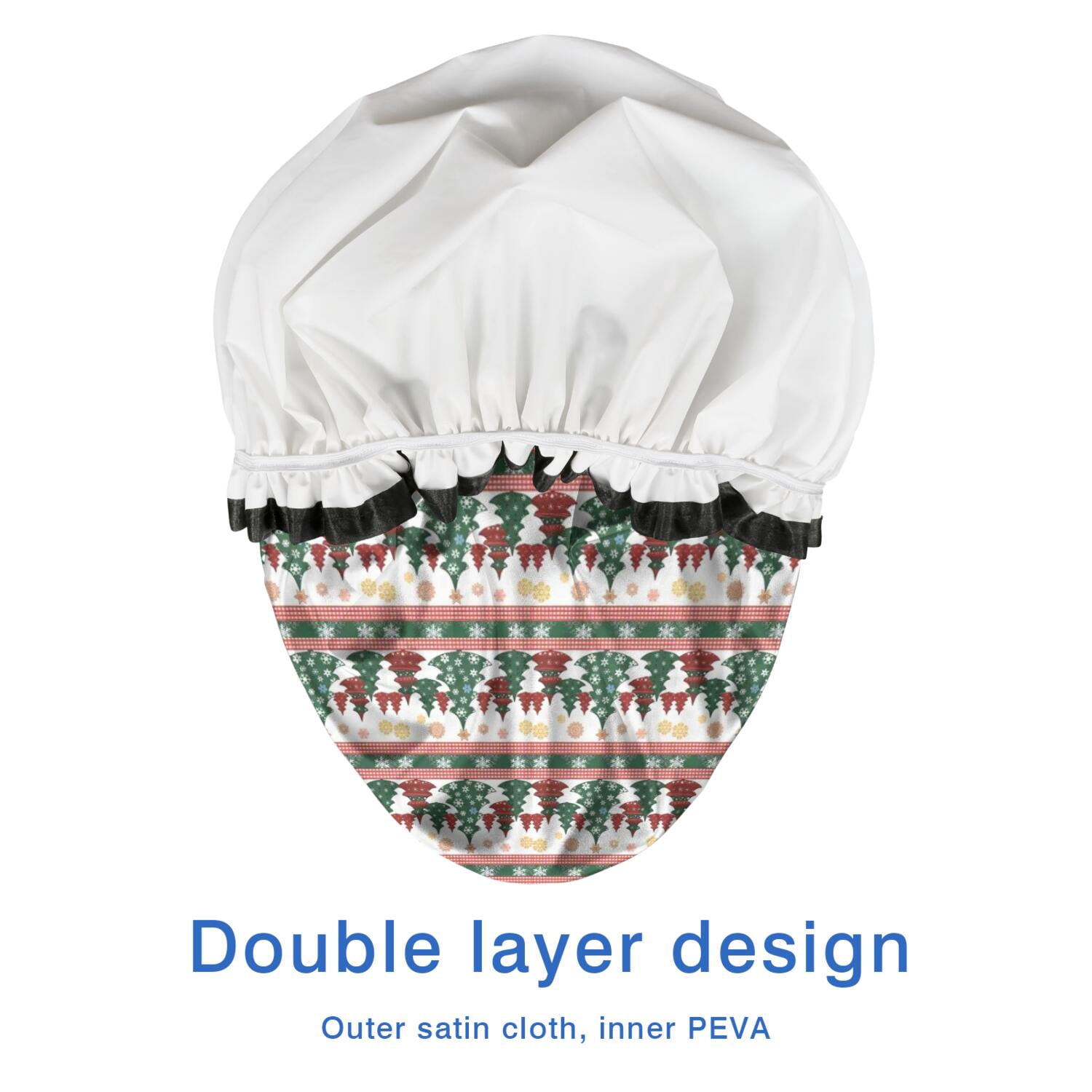 Shower Caps,Multicolor Christmas Tree Pattern Waterproof Shower Cap for Women 4 Pieces,Double Reusable Hair Cover for Shower PEVA Elastic Stretch Hem