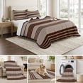 thumbnail image 6 of 3 Pieces Queen Quilt Set,Brown and Beige Stripe Soft Bedding Sets with 1 Quilt & 2 Pillow Shams,Modern Neutral Striped Summer Bedspread Lightweight Coverlet Comforter for All Season, 6 of 9