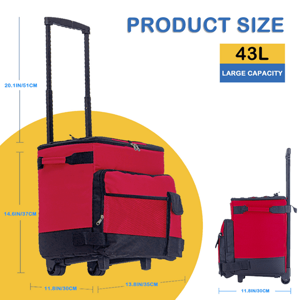 Rolling Cooler HDJ 43L Large Leakproof Soft Cooler Bag with Wheels and Handle for Beach Camping Patio Travel Outdoor Red