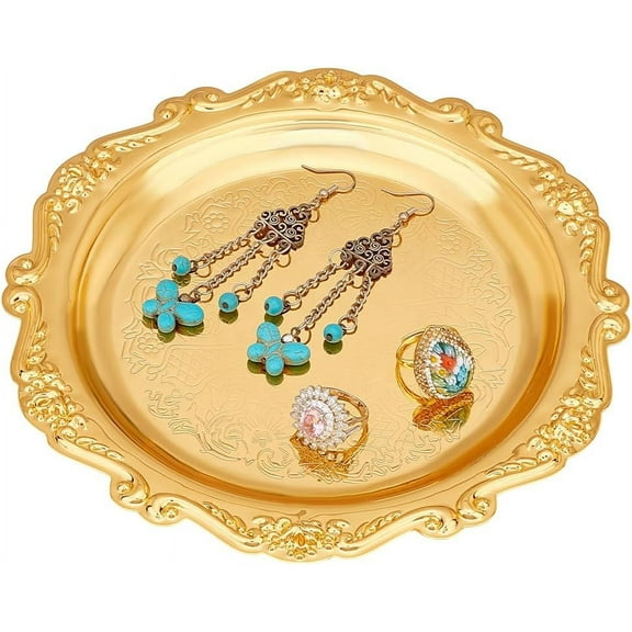 7.8" Gold Tray Jewellery Display Tray Decorative Serving Tray Vintage Style Candle Tray Dispenser for Wedding Party Home Kitchen Centerpiece Display Countertop Organization