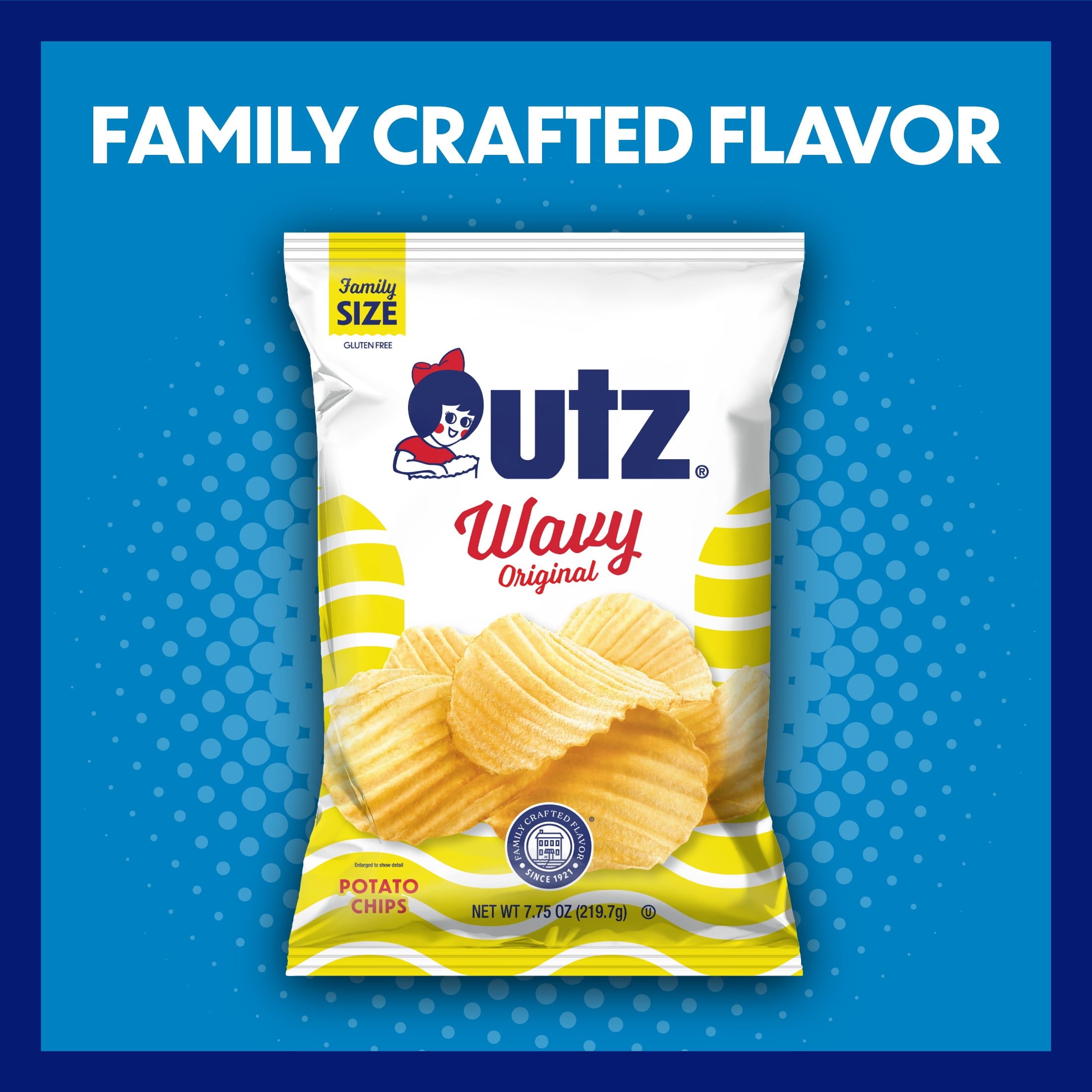 Utz Wavy Original Potato Chips, Gluten-Free, Family Size, 7.75 oz Bag