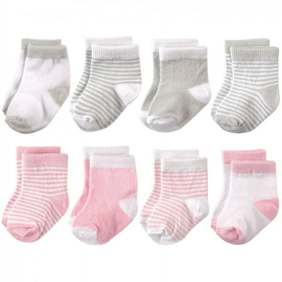 Hudson Baby Infant Girl Cotton Rich Newborn and Terry Socks, Light Pink Gray, 0-6 Months