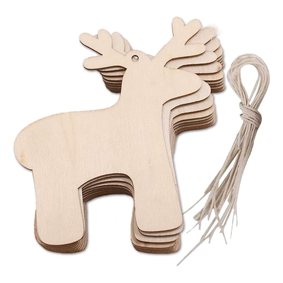 SUPVOX 10Pcs Wooden Christmas Tree Decorations Ornaments Reindeer Elk Shape Blank Wood Gift Tags Crafts Wood Slices with Holes