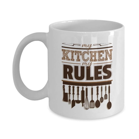 My Kitchen My Rules Ceramic Coffee & Tea Gift Mug, Kitchen Supplies, Tool Present For Chef, Baker, Cook Mom & Dad
