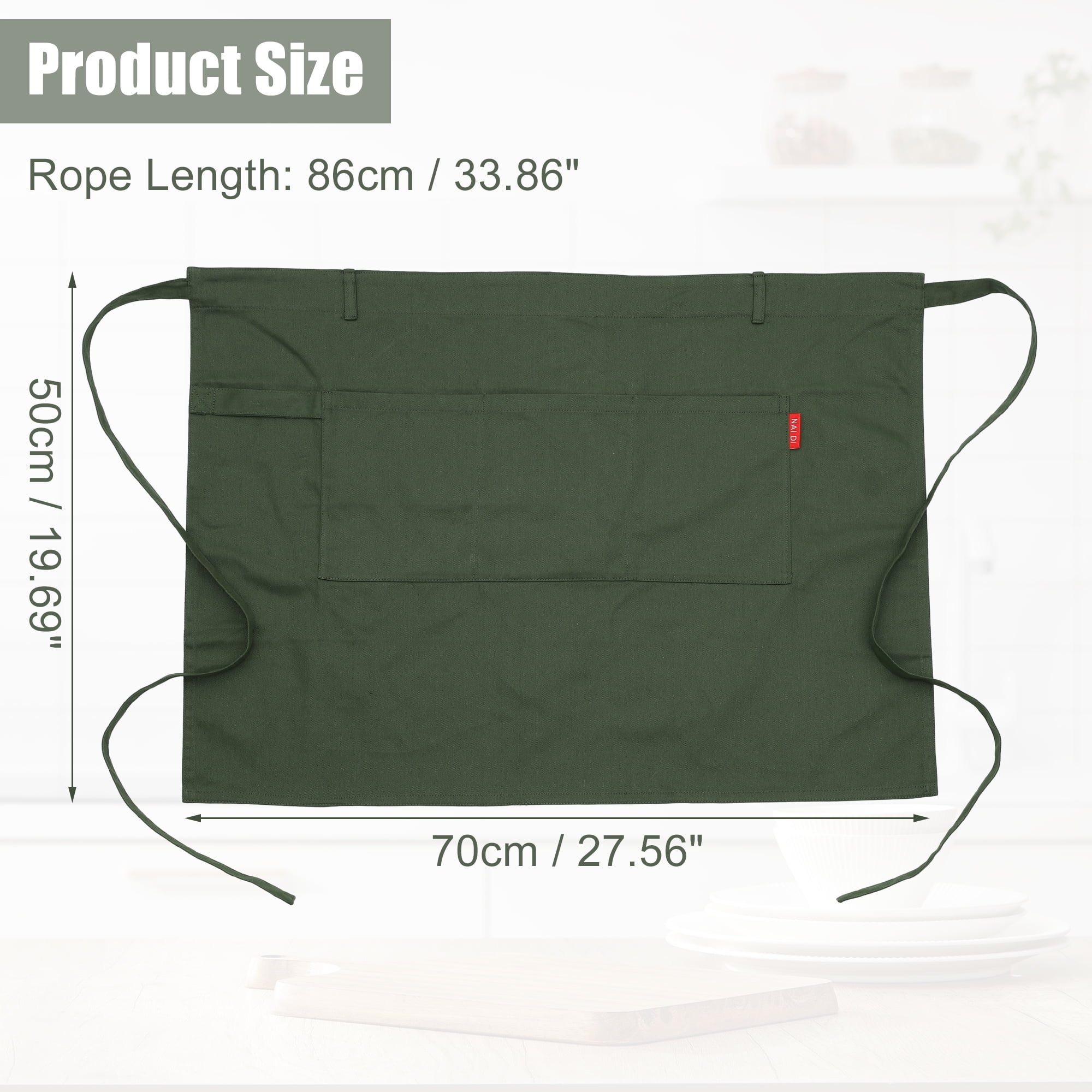 Unique Bargains Serving Cooking Versatile Waist Apron with Pockets Army Green