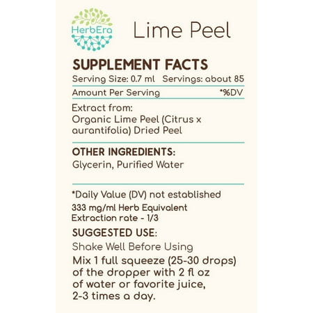 Lime Peel Alcohol-FREE Herbal Extract Tincture, Super-Concentrated Organic Lime Peel (Citrus x aurantifolia) Dried Peel 2 oz