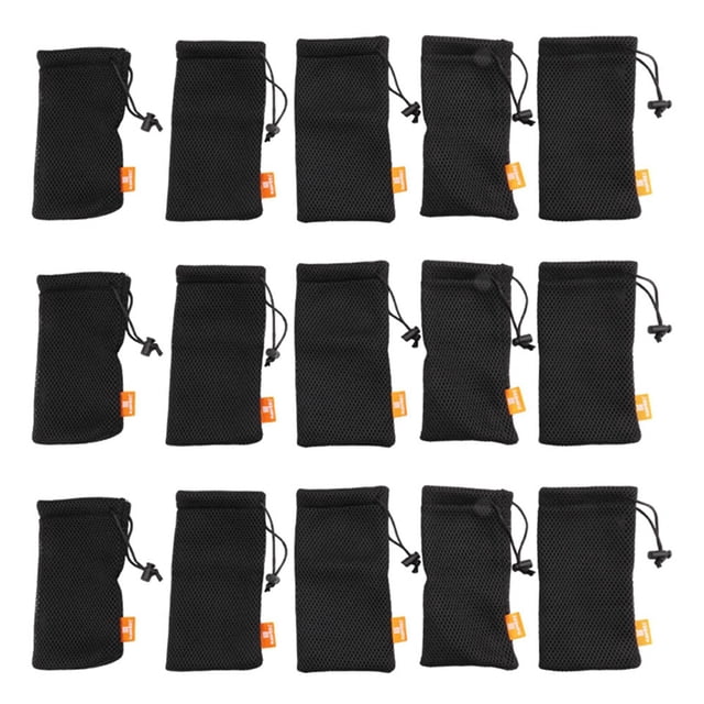 15-Pack Nylon Mesh Drawstring Pouch Bag - 3.5 x 7.3 Inch Multi Purpose Outdoor Activity Pouch(Black)