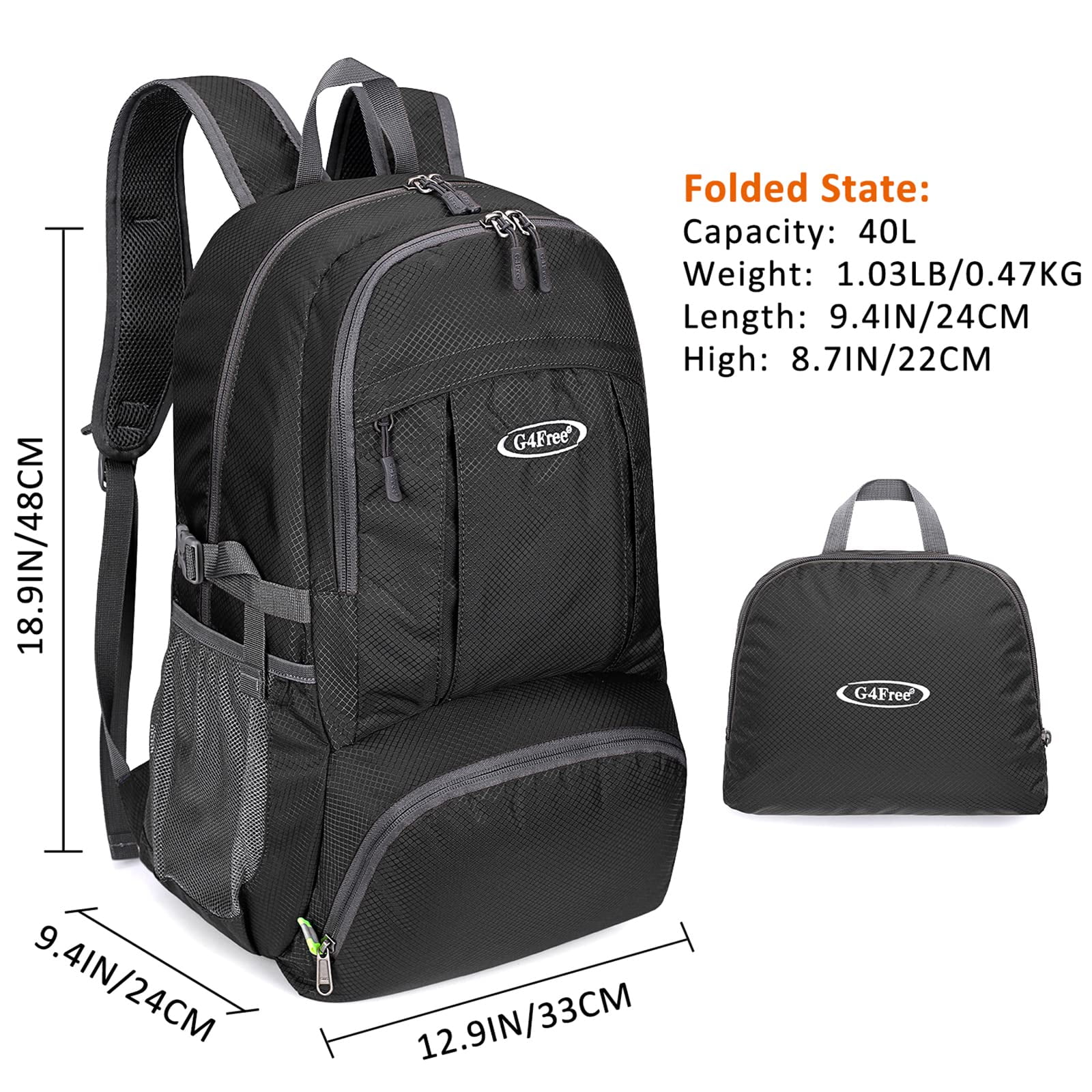 G4Free 40L Lightweight Packable Hiking Backpack, Waterproof Travel Daypack