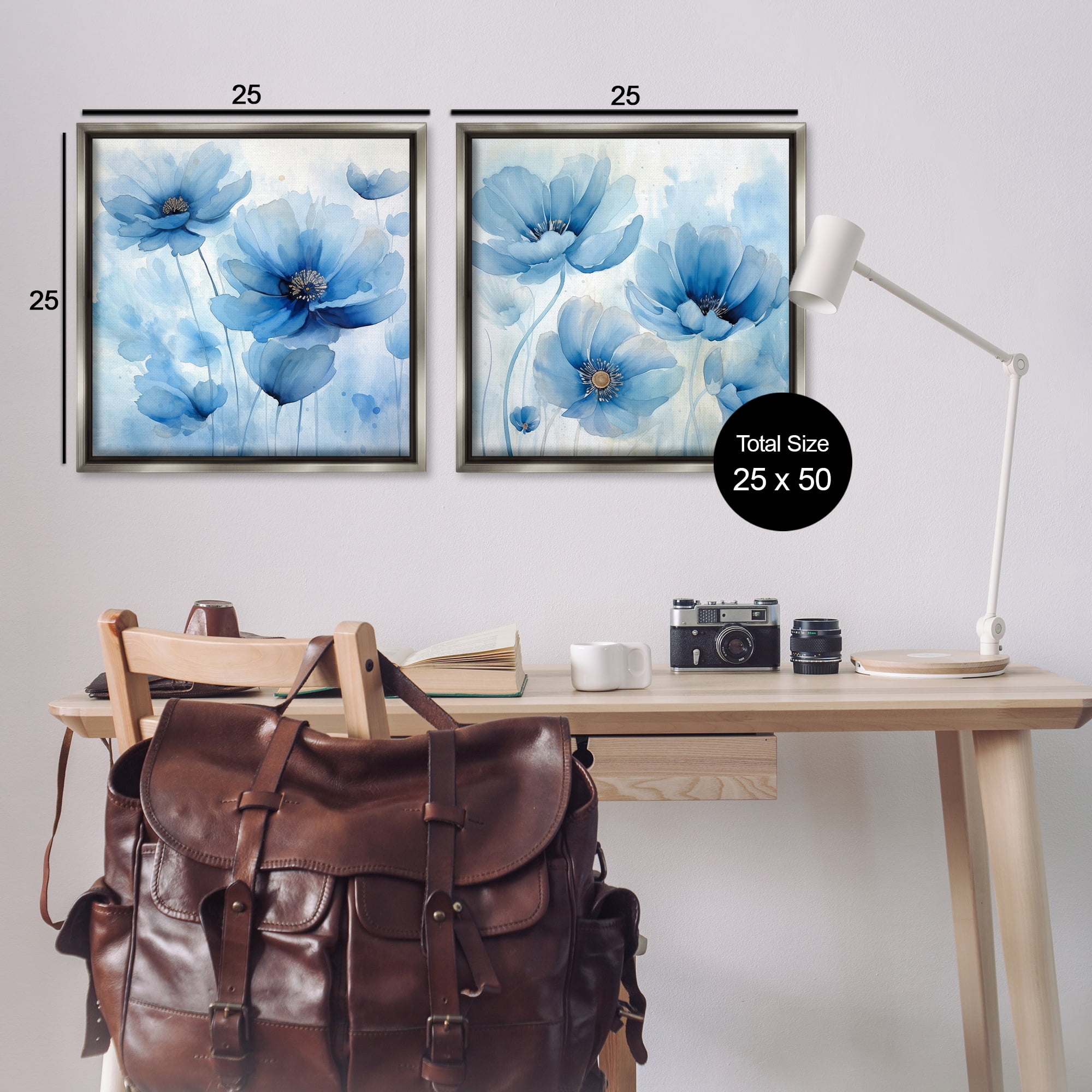 Stupell Industries Saturated Blue Blossoms Plants & Flowers Painting Gray Floater Framed Canvas Art Print Wall Art, 25 x 25, Set of 2