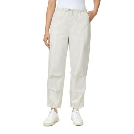 kensie Jeans for Women High-Rise Cargo Drawstring Parachute 27.5-Inch Inseam, AlmondMilk, 4