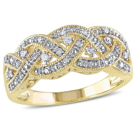 Miabella Women's 1/8 Carat T.W. Diamond Yellow Gold Flash Plated Sterling Silver Braided Ring