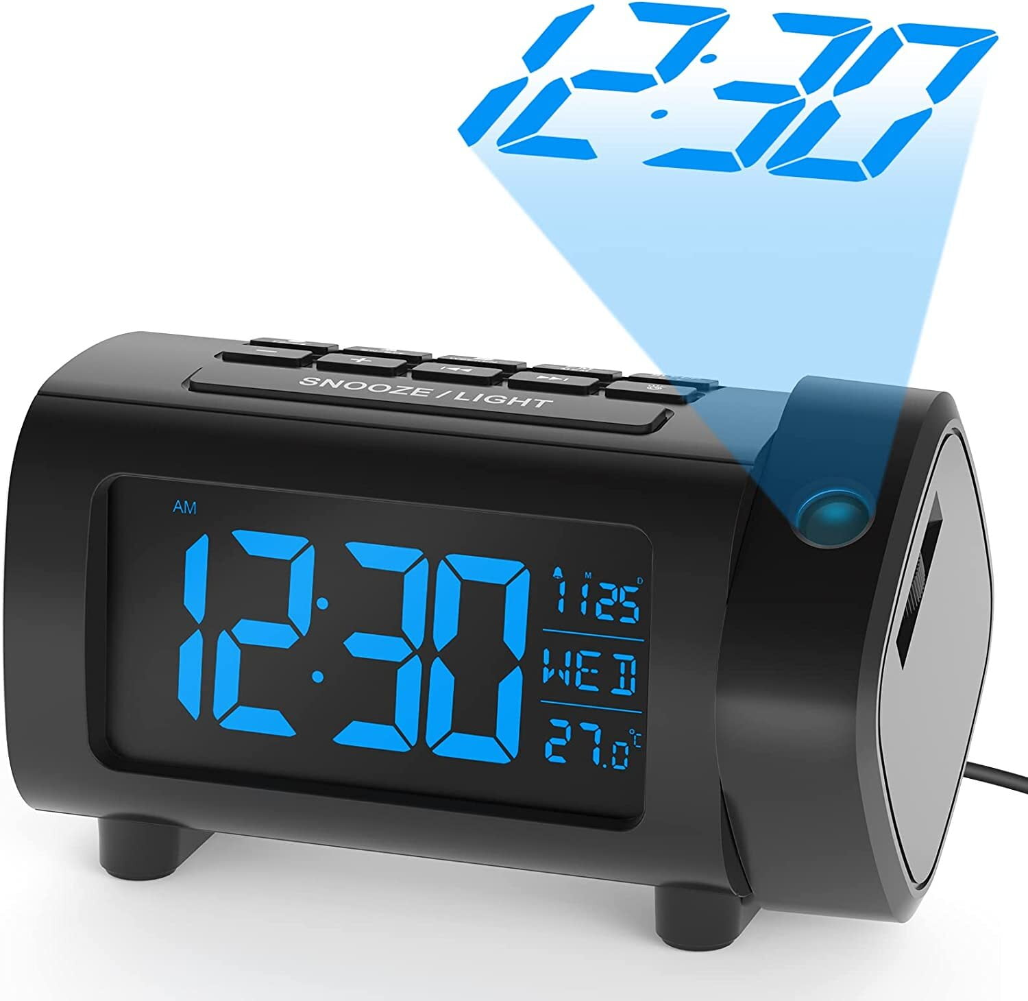 VOCOO Projection Alarm Clock, LED Display Radio Alarm Clock with USB Charger Port, 180° Projector and 4 Dimmer Settings