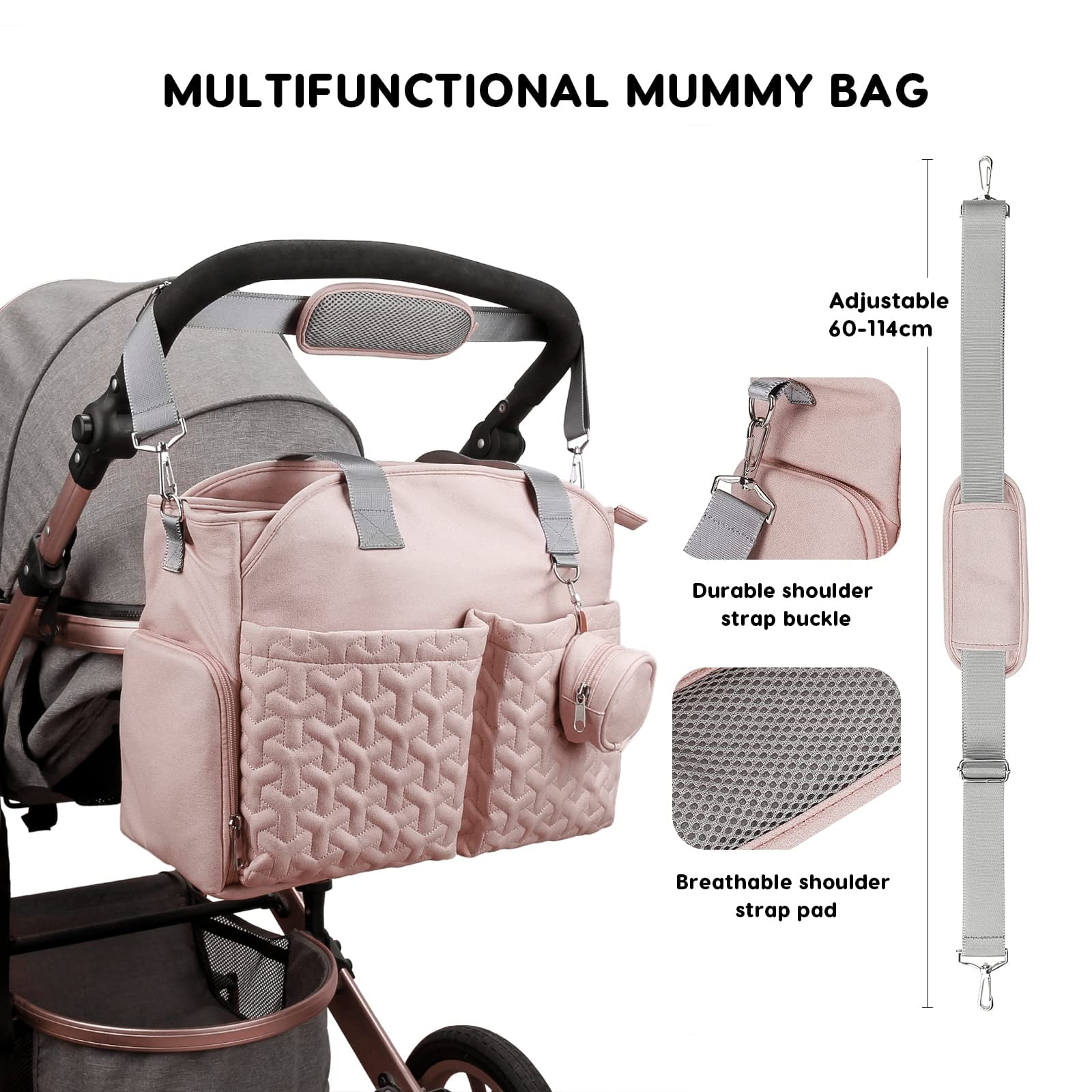 AOUNQ Diaper Bag Tote with 3 Cooler Pockets, Breast Pump Bag, Mommy Bag for Hospital, Large Travel Diaper Bag for Girl&Boy