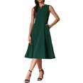 thumbnail image 2 of Vestidos Notch V Neck INSPIRE CHIC para Mujeres, Elegante Vestido A-Line de Trabajo Oficina con Bolsillos L Verde Oscuro, 2 of 6
