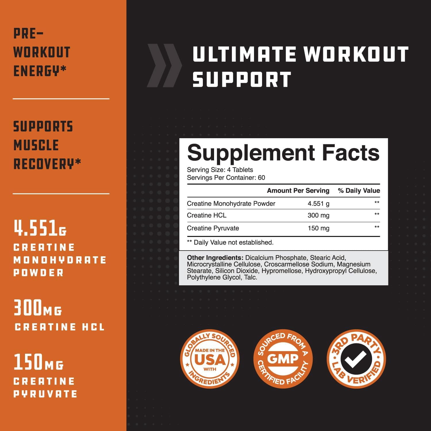 Natures Craft Tri-Phase Creatine Supplement for Muscle Recovery & Muscle Building, 240 Capsules