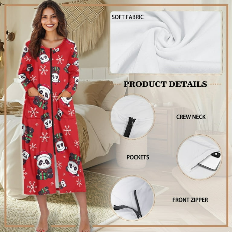 Yuyamidu Cute Panda Womens Zipper Robes with Pockets Red Christmas Bathrobe  for Ladies Snowflake Long Sleeve Robe Sleepwear Soft Mid-Calf Length Gowns  Size XL - Walmart.com