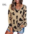 thumbnail image 2 of Haut pour Femme Blouse Imprimée à Manches Longues Haut Imprimé Automne Col en V Chandail Ample à Enfiler, Kaki, TTG, 2 of 3