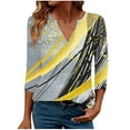 thumbnail image 2 of Zedker Casual Loose Fits V-Neck Tunic Tops for Women,Elegant Unique Printed Blouses with 3/4 Sleeve, Comfy Soft Shirts for Fall,Gray,S, 2 of 7
