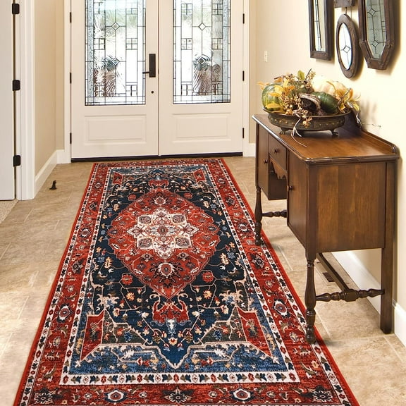 Lochas Boho Area Rug Vintage Bohemian Rugs Floor Carpet for Hallway Entryway Bedroom Kitchen Bathroom,2' x 6',Red