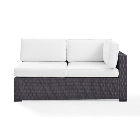 Outdoor Loveseat - Wicker Patio Furniture - Single Arm Seating - Brown & White Cushions - Durable Steel Frame