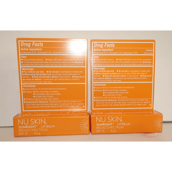 Nu Skin Nuskin Sunright Lip Balm SPF 15 Tube Stick Lip Protection 0.15oz 4.2g (2 Tubs)