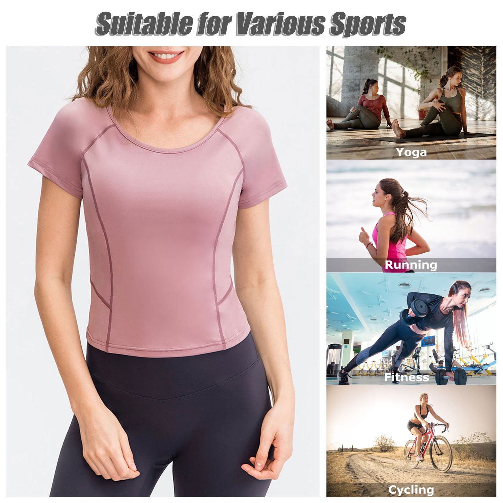 T-shirt De Sport Pour Femmes Col Rond Manches Courtes Élastique