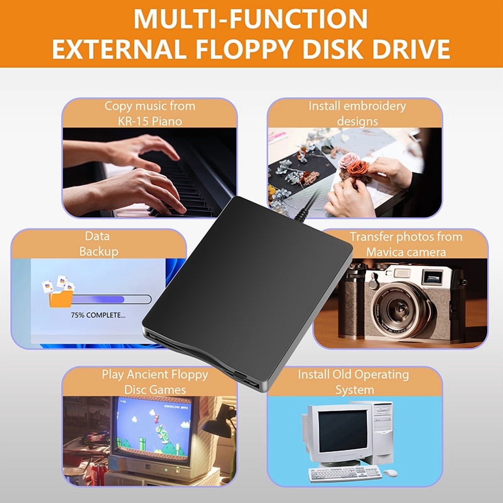 Portable 3.5" Floppy Disk Reader Drive USB Type-C External 1.44 MB FDD Diskette Drive for 10/7/8/XP ,Wide Compatibility