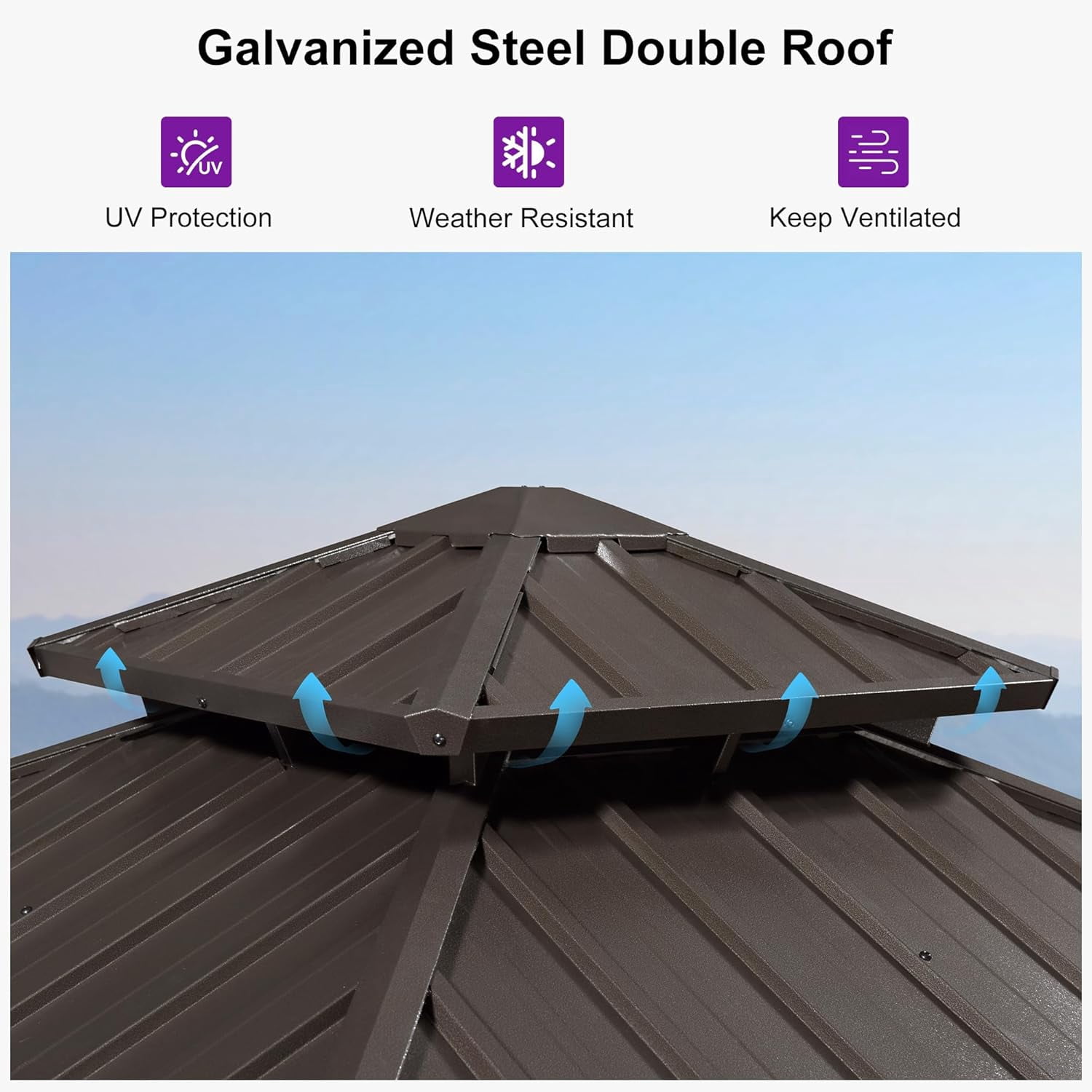 PURPLE LEAF 8’ X 8’ Outdoor Patio Hardtop Gazebo Metal Frame Galvanized Steel Double Roof with Curtains and Nettings for Backyard Desk Bronze