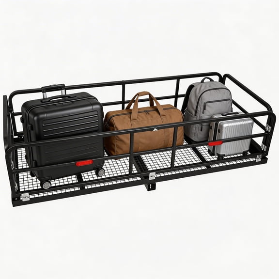 TEQIN Folding Hitch Mount Cargo Carrier Basket, 60" x 26" x 13.8" Rear Luggage Rack Basket,750lbs Capacity, Trailer Hitch Cargo Carrier For 2" Receivers, Powder Coating, Easy Assembly