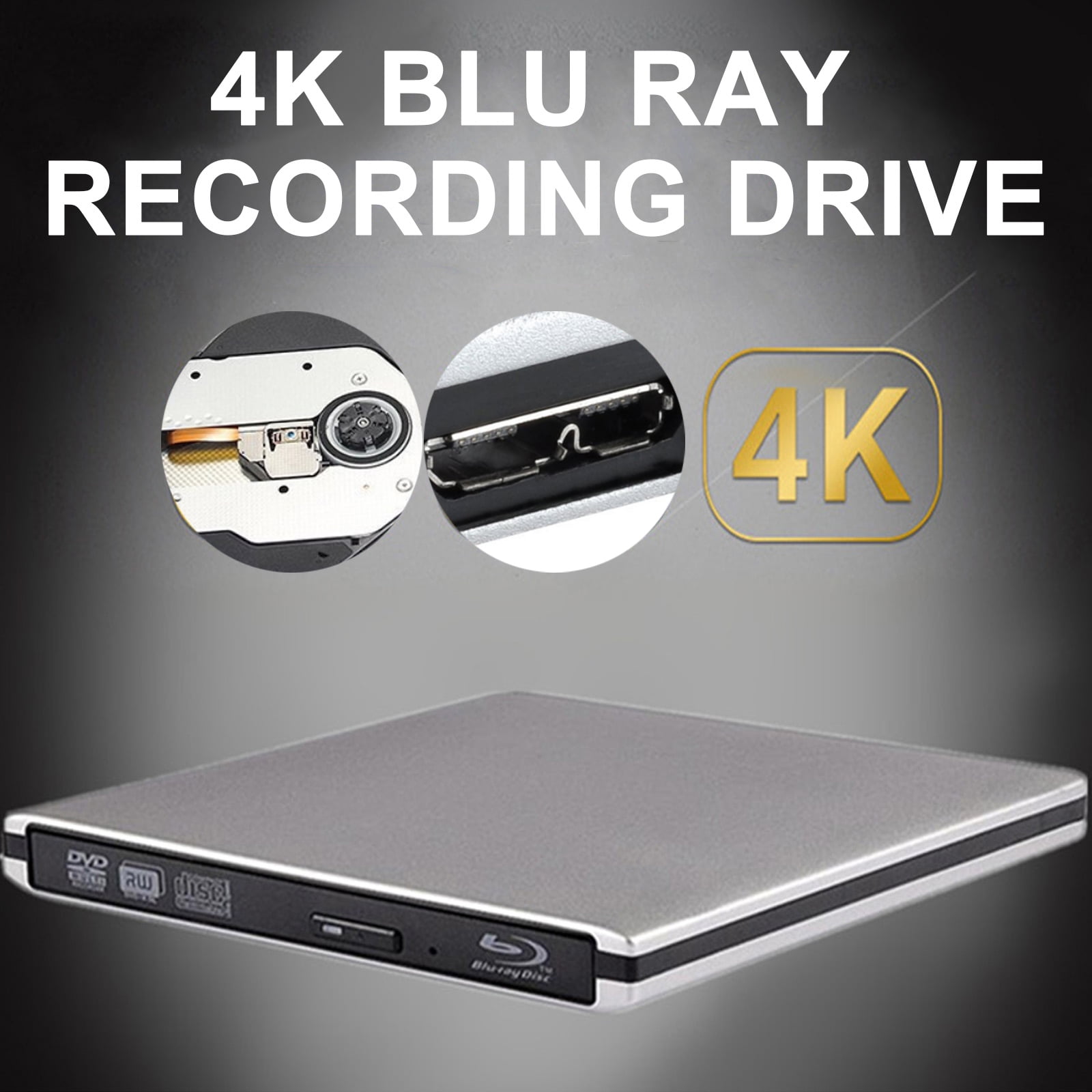Genuine Bluray Burner External USB 3.0 Super Slim DVD BD Drive Silver - Walmart.com