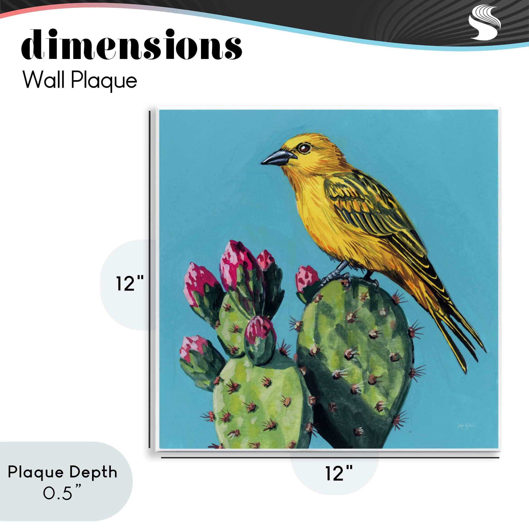 Stupell Industries Yellow Bird on Cacti Bloom Wall Plaque Art, design by Kate Jarvik Birch
