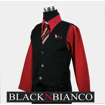 

Boys Vest Suits Toddlers Pinstripe Red Shirt Set