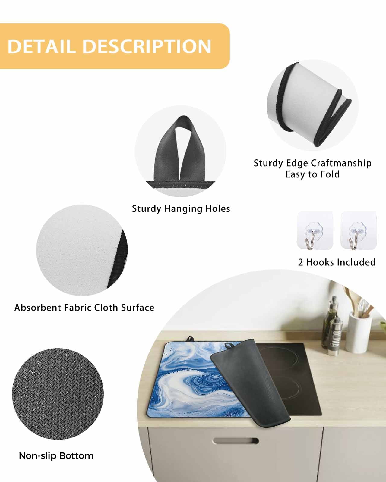 nqOlkjepod Large Induction Cooktop Protector Mat 24"x21", Marble Blue Stove Top Covers for Electric Stove, Ceramic Style Grunge Scratches Watercolor Stove Burner Cover Mats, Glass Top Stove Cover