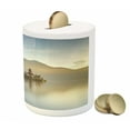 thumbnail image 3 of Balinese Piggy Bank, Pura Ulun Danu Building Panorama Sunrise on Lake Bratan Bali Indonesia Waterscape, Ceramic Coin Bank Money Box for Cash Saving, 3.6" X 3.2", Beige Brown, by Ambesonne, 3 of 4