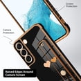 thumbnail image 3 of Designed for Samsung Galaxy S22 Case with Strap Luxury Love Heart Plating Gold Bumper Phone Cover Wristband Kickstand Full Body Protective Slim Case for Women - Black, 3 of 10
