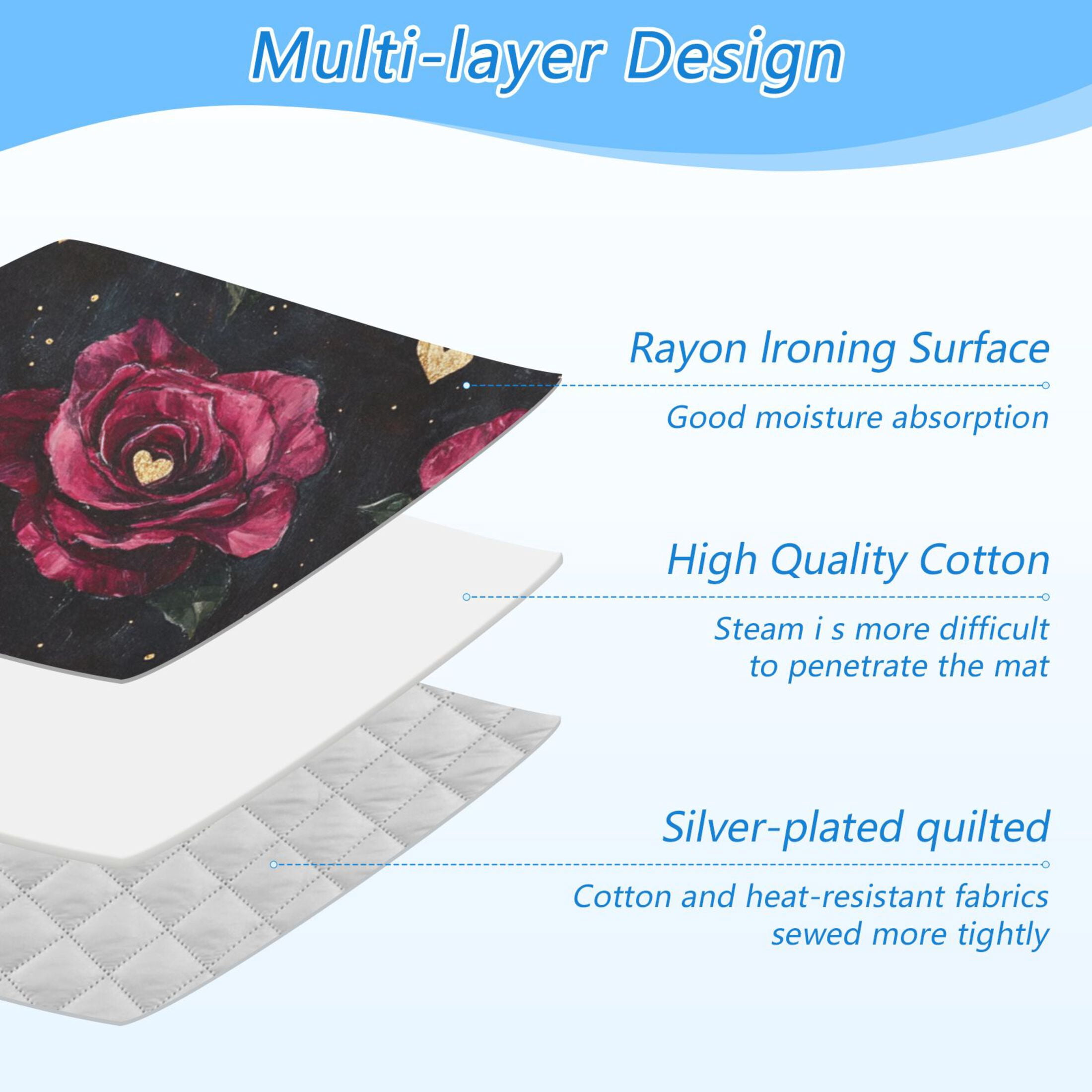 Dark Red Rose Ironing Mat Blanket for Table Top Travel Portable Ironing Board Pad 47.2x27.6 Inch