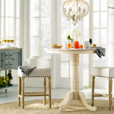

CAIKUITONRON Antiqued Wood And Metal Chandelier; White