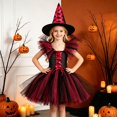 thumbnail image 3 of XXWXYD Girls Layered Ruffle-Shoulder Witch Tutu Dress with Hat, Sleeveless Mesh Tulle Lace-Up Halloween Party Performance Outfit Eight Color Choices, 3 of 4