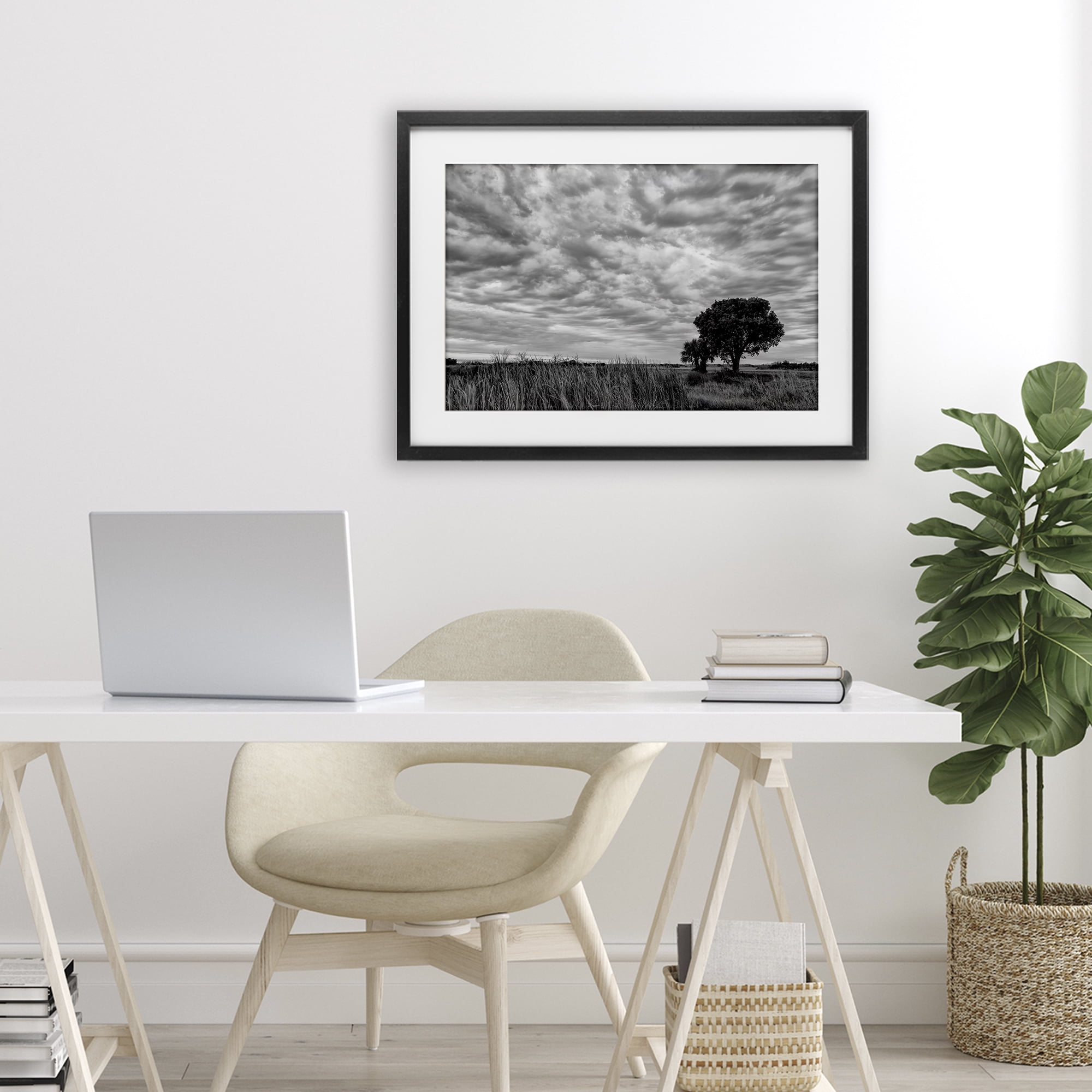 Stupell Industries Solitary Tree Beneath Clouds Black Framed Print Under Glass, design by Jon Evan