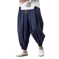 thumbnail image 2 of Yaoyar Cargo Linen Pants for Men Baggy Harem Pant Hippie Beach Yoga Casual Drop Crotch Trouser, 2 of 5