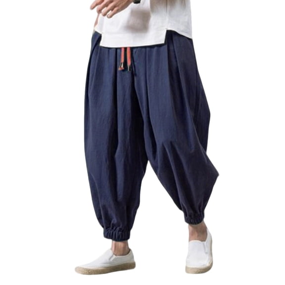 hlysgo Mens Baggy Loose Pants Parachute Big and Tall Wide Leg Pant Y2K Streetwear Hip Trousers with Pockets Blue,3xL