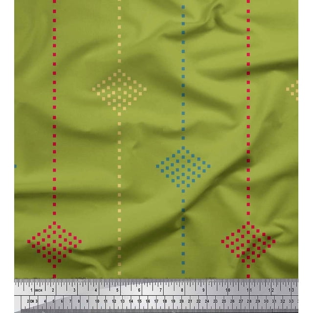 Soimoi Green Silk Fabric Dotted Jamdani Decor Fabric Printed Yard 42 Inch Wide