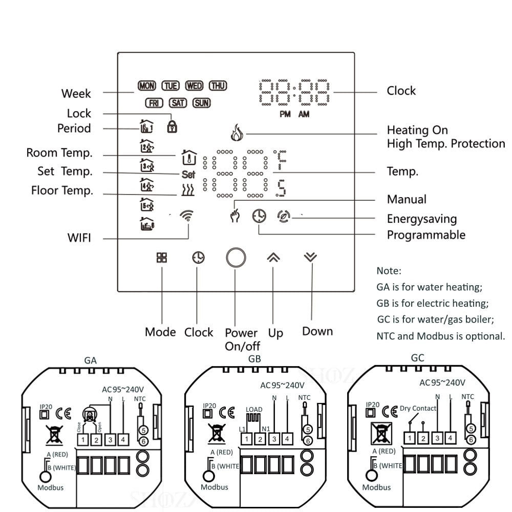 Thermostat Temperature Controller Setup For Water/Electric Floor Heating Water/Gas Boiler APP Remote Smart Wifi Wireless ,Save Energy