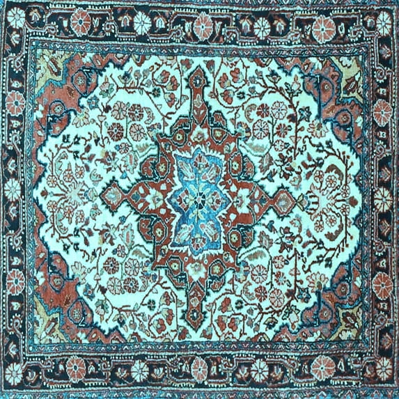 Ahgly Company Indoor Square Medallion Light Blue Traditional Area Rugs, 7' Square