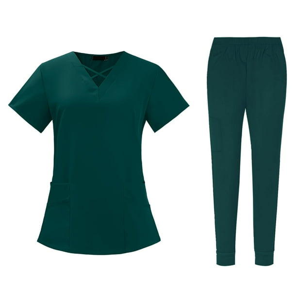 Conjunto de uniforme de trabajo para mujer, blusa y pantalones, ropa de trabajo cómoda, duradera y suave. Color Verde M