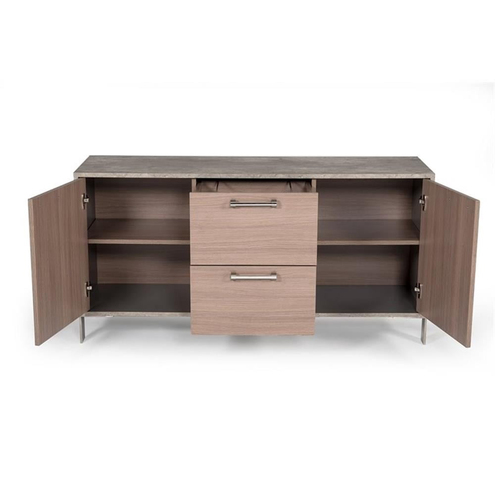 Modrest Boston Stainless Steel & Faux Concrete Office File Cabinet in Brown Oak