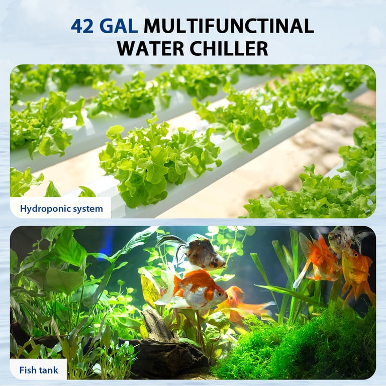 Aquarium Water Chiller - 1/10HP For Up To 42 Gallon Tanks, Quiet Compressor For Fish Tank, Axolotl, Coral, Hydroponics
