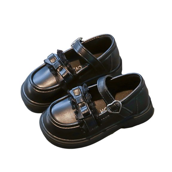 Xfvqtps Girls Loafer School Uniform Shoes Flats Lace Bow Hook and Loop Strap Comfort Soft Soled Dress Shoes