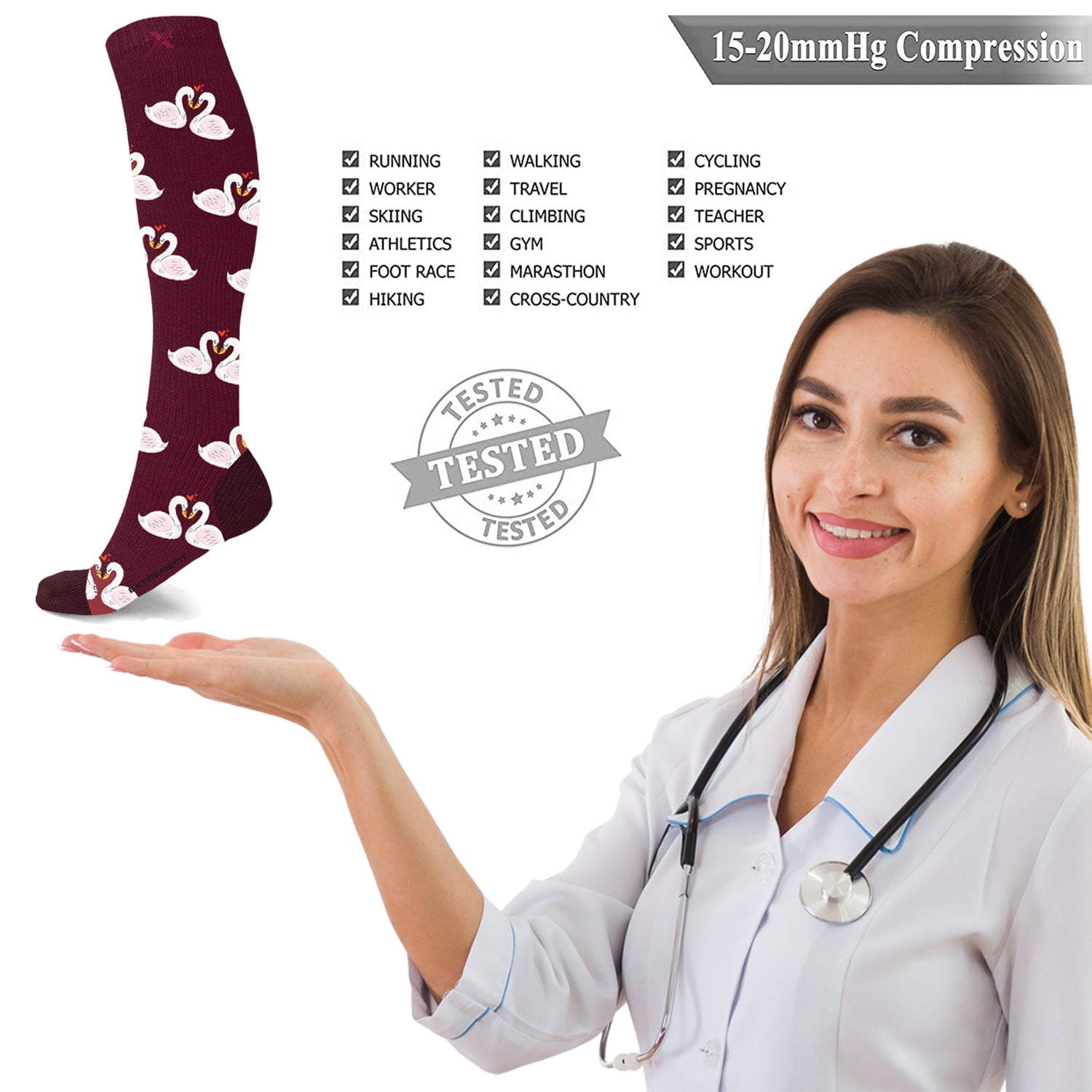 Fun And Love Comfortable All Day Wear Compression Socks - 3 Pair